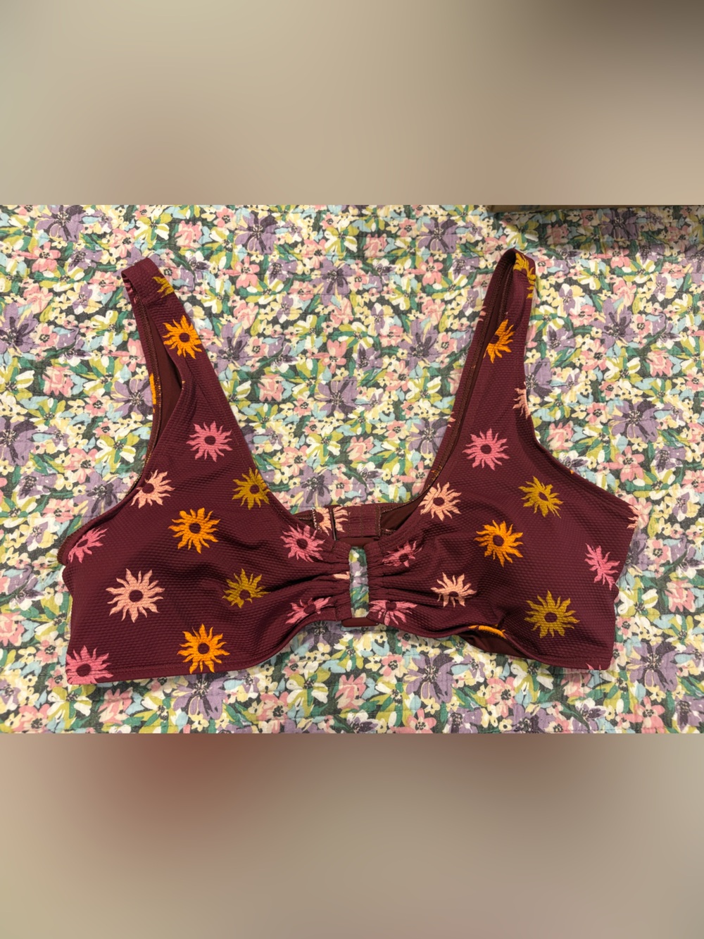Burgundy Floral Sunburst Bikini Top